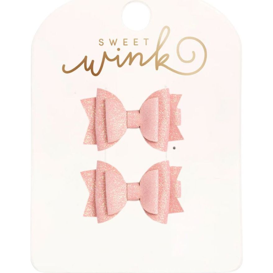 Blush Glitter Bow Clip Set, Blush - Hair Accessories - 1