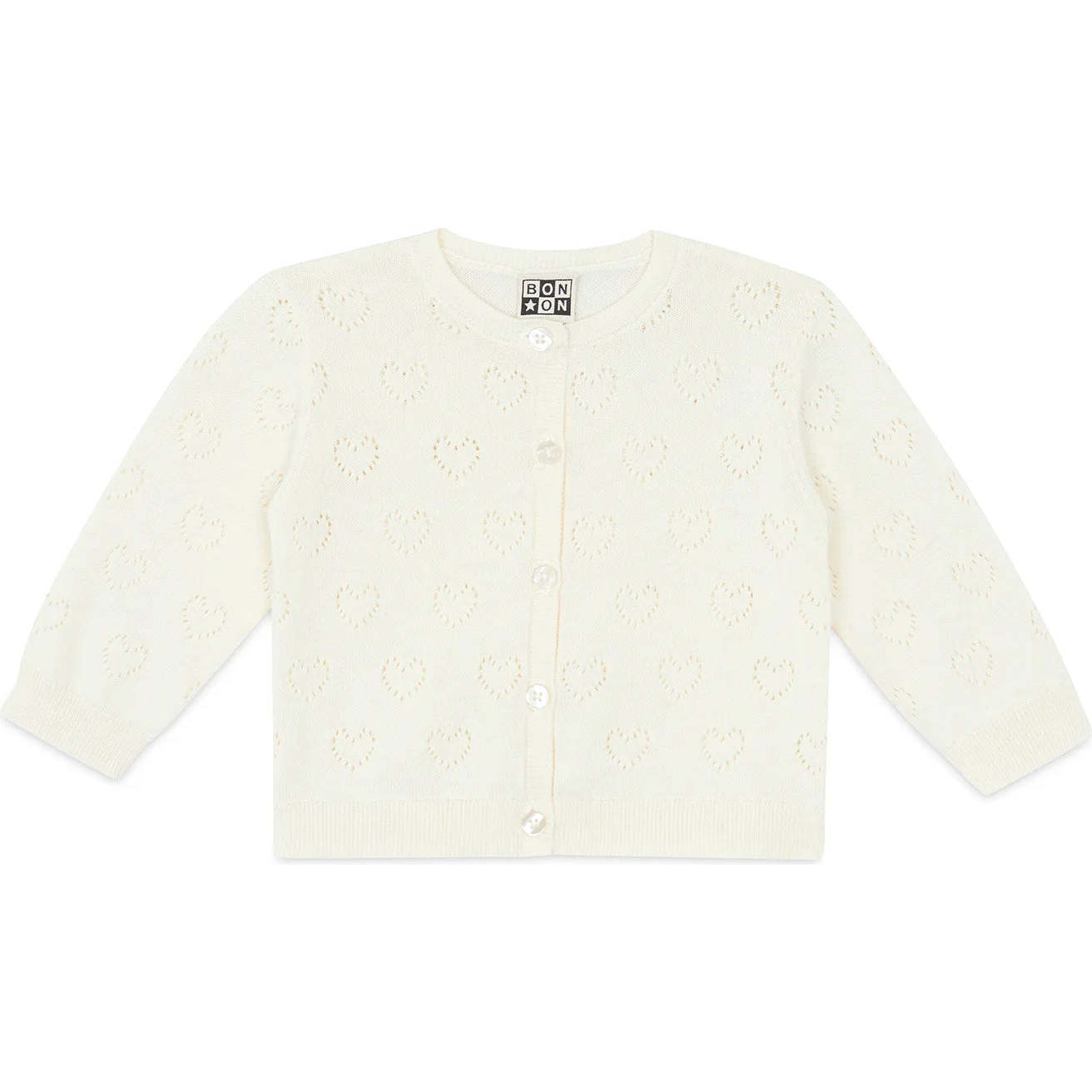 Openwork Hearts Lilet Baby Cardigan, Ecru - Cardigans - 1