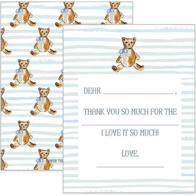 Thank You Note, Teddy Bear with Blue Bow Set of Two Packages - Party Accessories - 1