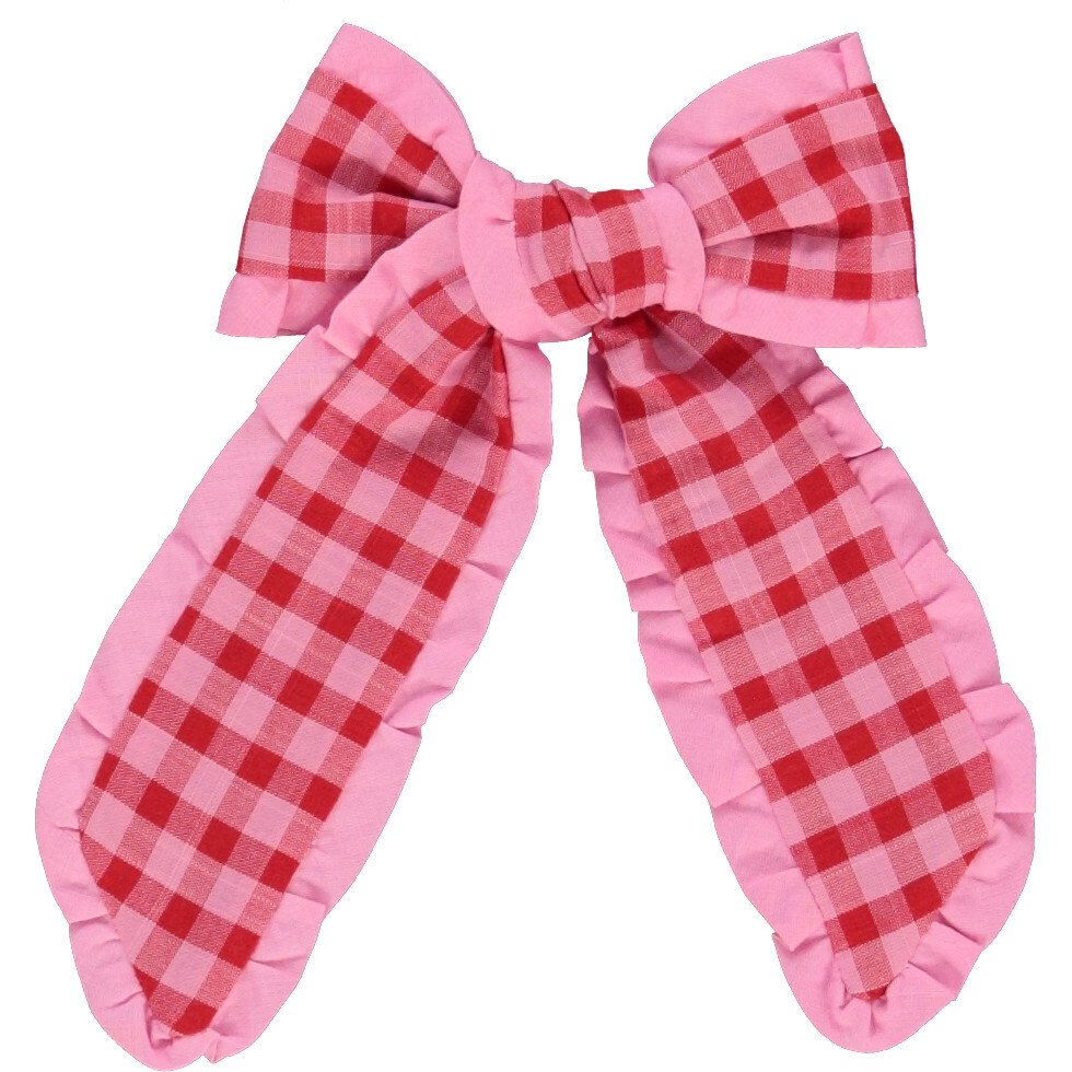 Alisa Big Bow, Raspberry Check - Hair Accessories - 1
