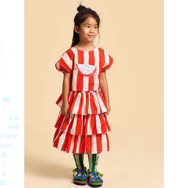 Watermelon Stripes Skirt, White & Red - Skirts - 2