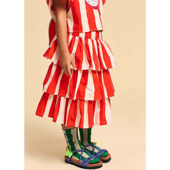 Watermelon Stripes Skirt, White & Red - Skirts - 3