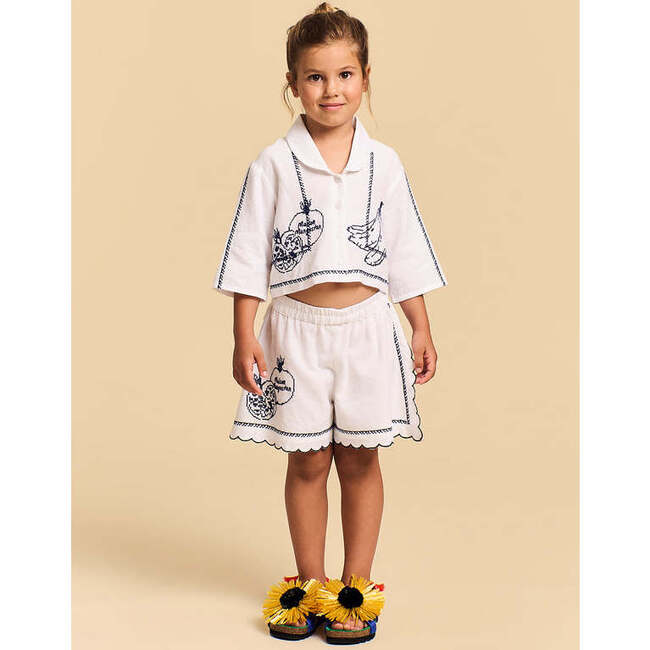 Pommegranate Embroidery Shirt, White - Shirts - 2