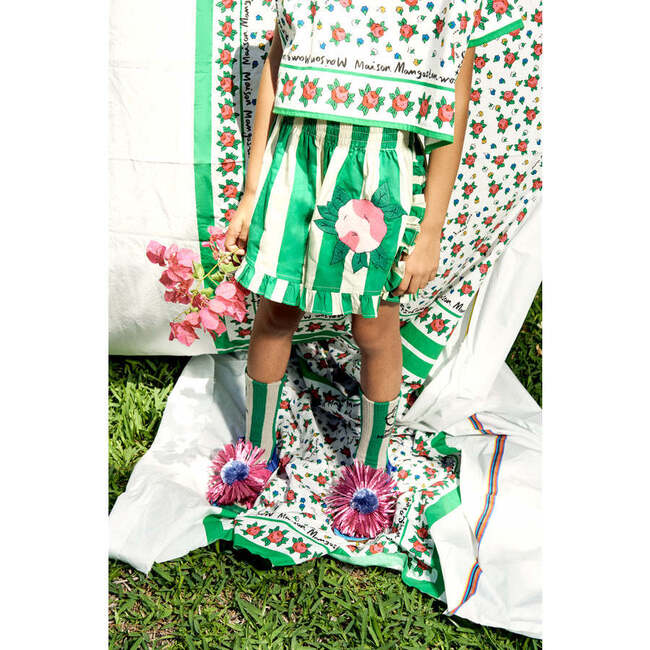 Flowers Stripes Short, White & Green - Shorts - 2