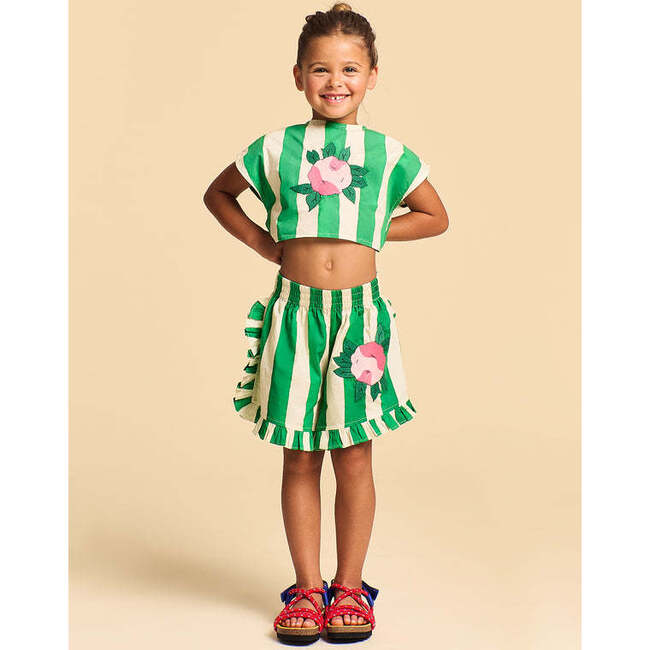 Flowers Stripes Short, White & Green - Shorts - 3
