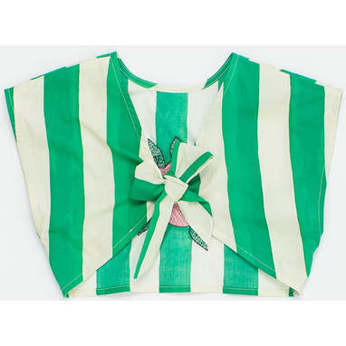 Flowers Stripes Top, White & Green - Shirts - 4