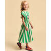 Flower Stripes Dress, White & Green - Dresses - 2