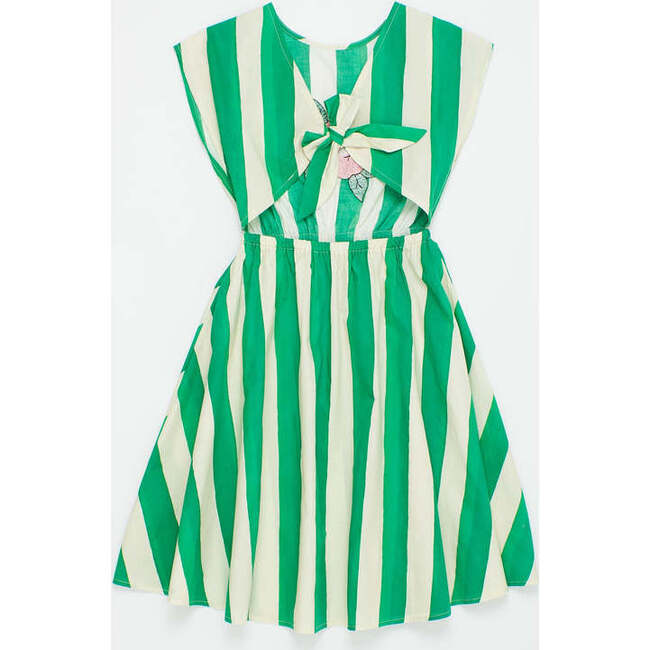 Flower Stripes Dress, White & Green - Dresses - 3