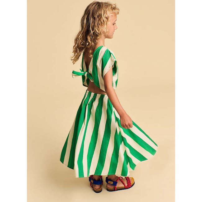 Flower Stripes Dress, White & Green - Dresses - 4
