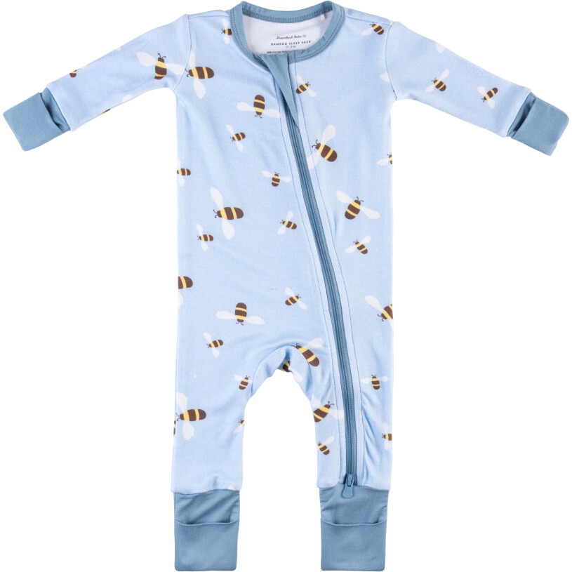 Baby Bamboo Pajamas W/ DreamCuffs®, Blue Bees - Footie Pajamas - 1