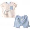 Shorts Dino Pocket T-Shirt Outfit, Blue - Mixed Apparel Set - 1 - thumbnail