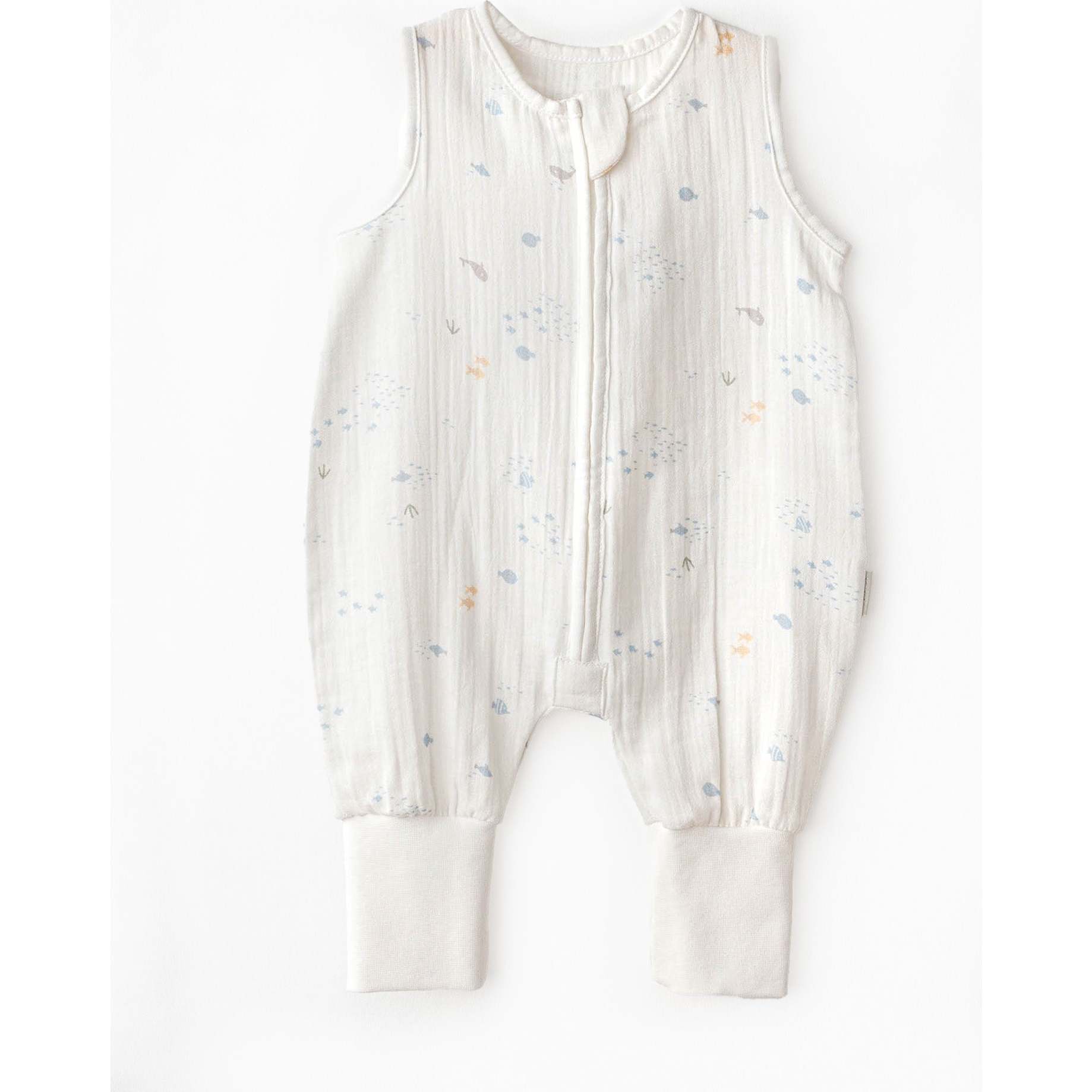 Ocean Sleeveless Muslin Romper, White - Rompers - 1