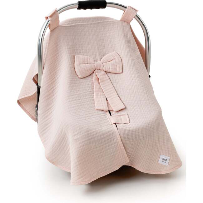 Muslin Bow Car Seat Cover, Pink