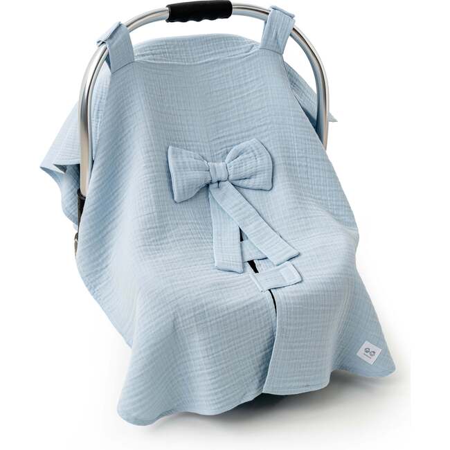 Muslin Bow Car Seat Cover, Blue