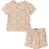 Kids Washed Sailboat Henley and Shorts Set, Beige - Mixed Apparel Set - 1 - thumbnail