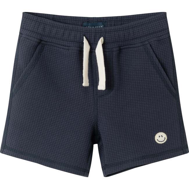 Kids Quilted Short w/ Smiley Embroidery Patch, Navy