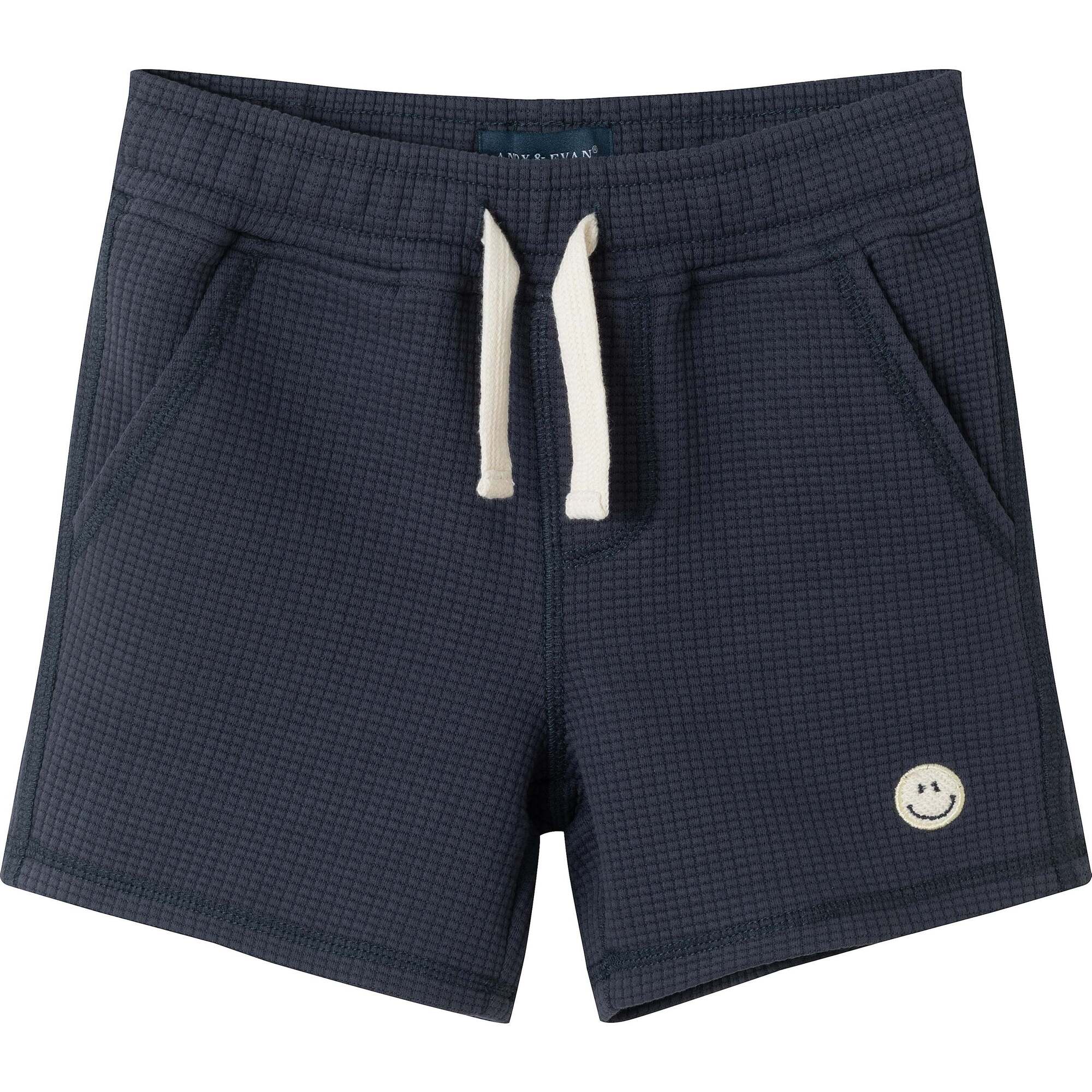 Kids Quilted Short w/ Smiley Embroidery Patch, Navy - Shorts - 1