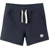 Kids Quilted Short w/ Smiley Embroidery Patch, Navy - Shorts - 1 - thumbnail