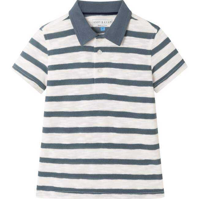 Kids Striped Textured Polo, Navy