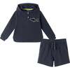 Kids Textured Hoodie Lounge Set w/ Shark Patch Set, Navy - Mixed Apparel Set - 1 - thumbnail