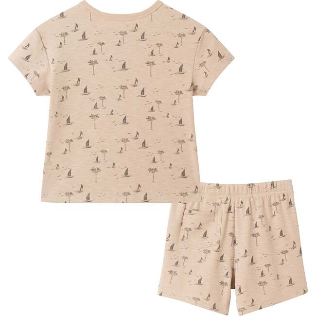 Kids Washed Sailboat Henley and Shorts Set, Beige - Mixed Apparel Set - 2