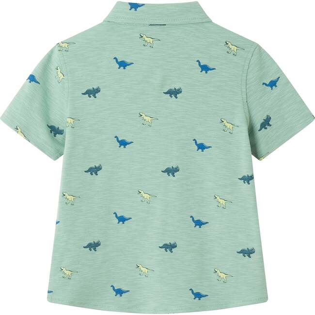 Kids Dinosaur Print Knit Buttondown, Light Green - Button Downs - 2
