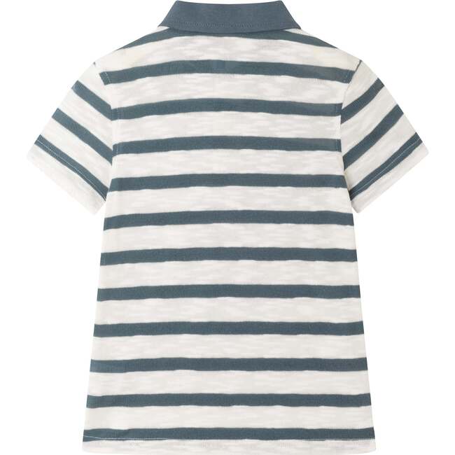 Kids Striped Textured Polo, Navy - Polo Shirts - 2