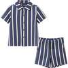 Kids 2-Piece Navy Stripe Textured Terry Matching Short Set, Navy - Mixed Apparel Set - 1 - thumbnail