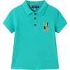 Kids Waffle Polo Set w/ Chest Dinosaur Crocher Patch, Aqua - Mixed Apparel Set - 3