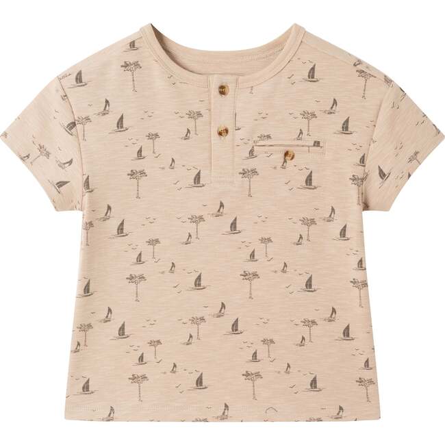 Kids Washed Sailboat Henley and Shorts Set, Beige - Mixed Apparel Set - 3