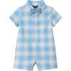 Infant Plaid Shirtall w/ Chambray Bowtie, Blue - Rompers - 1 - thumbnail