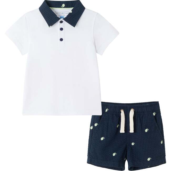 Infant Polo & Seersucker Limes Short Set, White