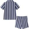 Kids 2-Piece Navy Stripe Textured Terry Matching Short Set, Navy - Mixed Apparel Set - 2