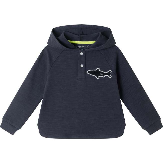Kids Textured Hoodie Lounge Set w/ Shark Patch Set, Navy - Mixed Apparel Set - 3