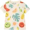 Kids Allover Fun Print Graphic Tee & Red French Terry Rib Short Set, White - Mixed Apparel Set - 3