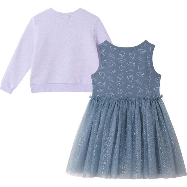 Kids Heart Print Jersey Dress and Sweatshirt Set, Purple - Mixed Apparel Set - 2