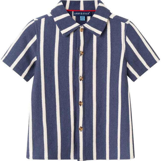 Kids 2-Piece Navy Stripe Textured Terry Matching Short Set, Navy - Mixed Apparel Set - 3