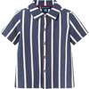 Kids 2-Piece Navy Stripe Textured Terry Matching Short Set, Navy - Mixed Apparel Set - 3
