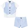 Infant 4 Piece Vest Short Set, Blue - Mixed Apparel Set - 1 - thumbnail