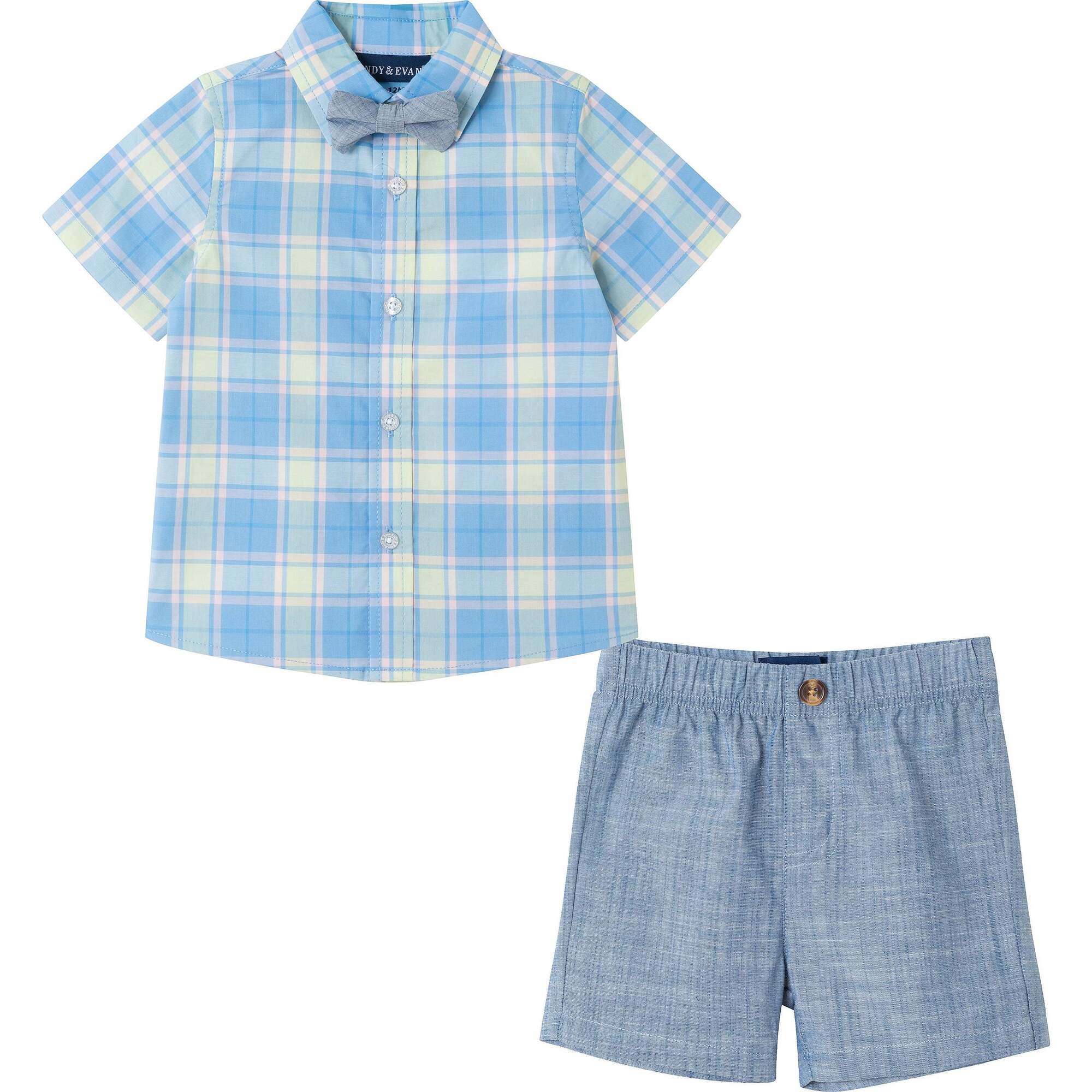 Infant 4 Piece Plaid Suspender Set, Light Blue - Mixed Apparel Set - 1