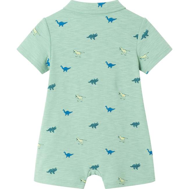 Infant Dinosaur Print Polo Romper, Lt Green - Rompers - 2