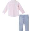 Infant Pink Striped Oxford Buttondown Set, Pink - Mixed Apparel Set - 2