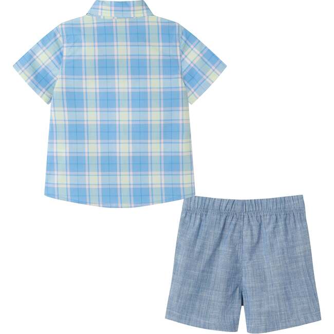Infant 4 Piece Plaid Suspender Set, Light Blue - Mixed Apparel Set - 2