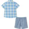 Infant 4 Piece Plaid Suspender Set, Light Blue - Mixed Apparel Set - 2