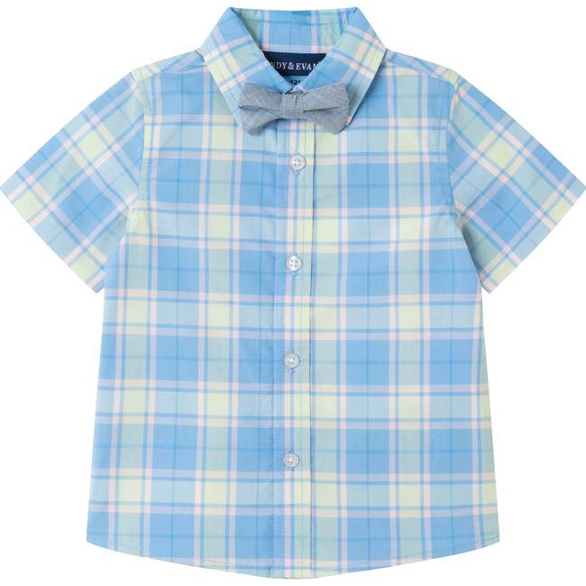 Infant 4 Piece Plaid Suspender Set, Light Blue - Mixed Apparel Set - 3