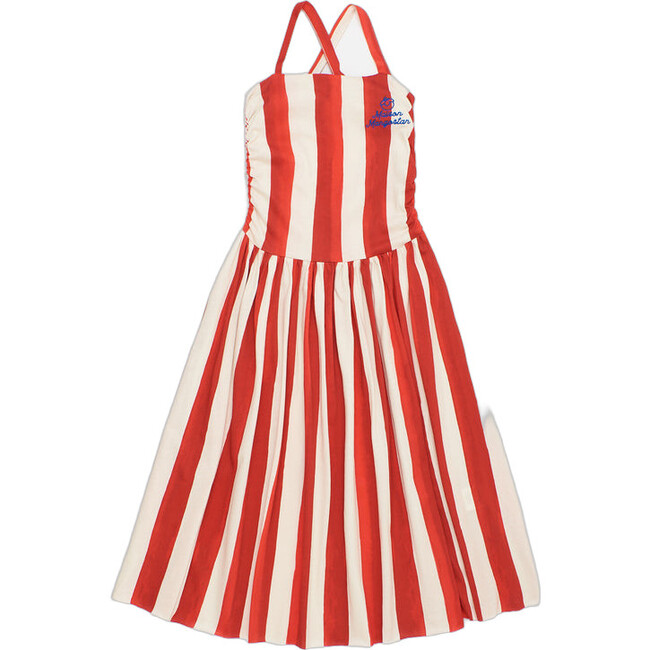 Wrinkle Stripes Dress, White & Red
