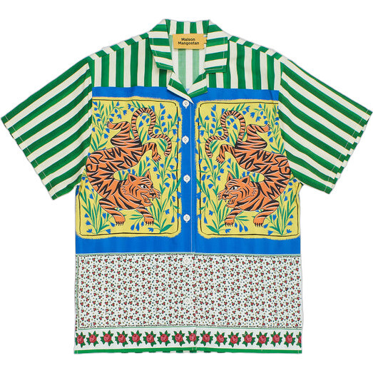 Tiger Patchwork Shirt, Green - Maison Mangostan Tops | Maisonette