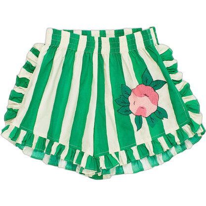 Flowers Stripes Short, White & Green - Shorts - 1