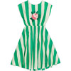 Flower Stripes Dress, White & Green - Dresses - 1 - thumbnail