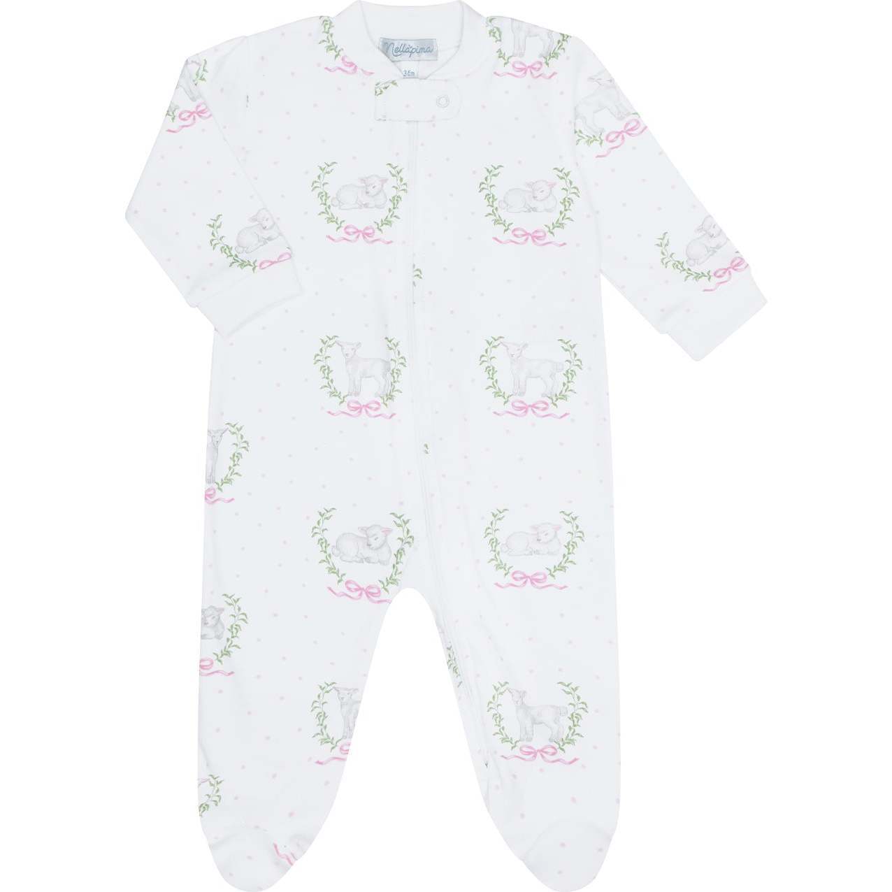 Pink Lamb Print Zipper Footie - Footie Pajamas - 1